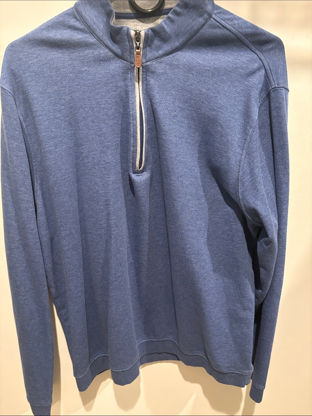 johnnie-O Heathered Blue Zip-Front Pullover